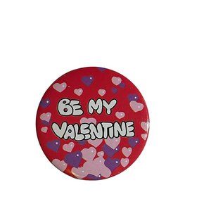 Vintage Be My Valentine Pinback Button Circular Nostalgic Collectible Red Pink